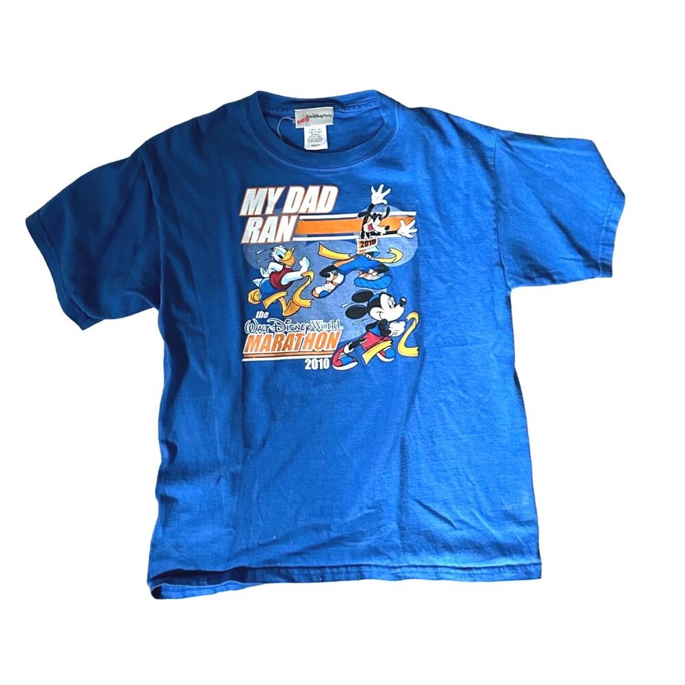 Walt Disney World Kids "My Dad Ran" Marathon 2010 T-Shirt Size‎ M Blue